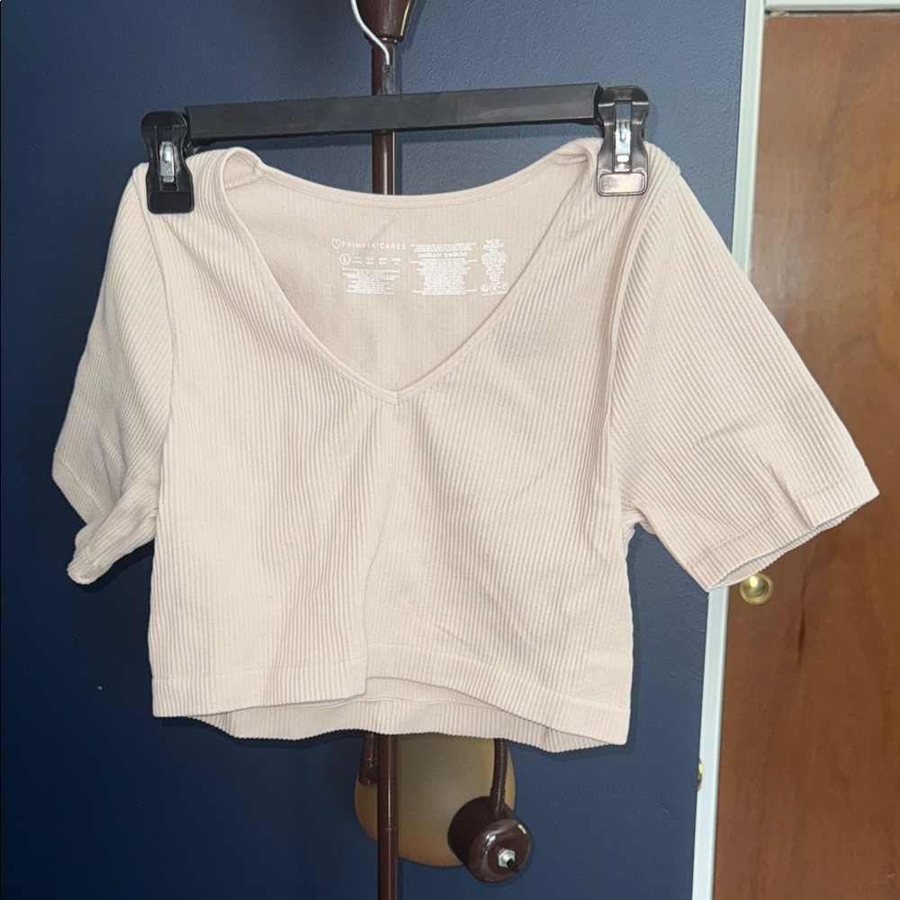 Primark Cream Ribbed V-Neck Blouse